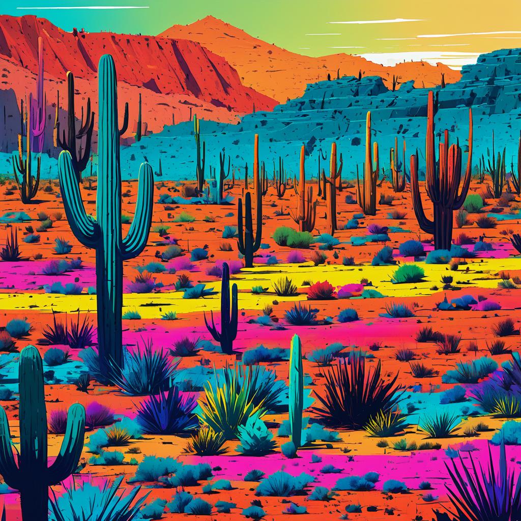 Vibrant Abstract Cactus Wilderness Scene