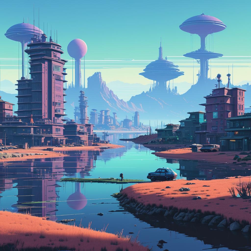 Alien 2D Port Town in Pixel Art