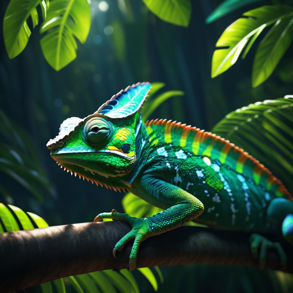 Cinematic Chameleon Portrait in Tropics