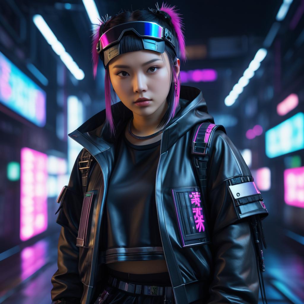 Cyberpunk Japanese Woman with Focused Stare