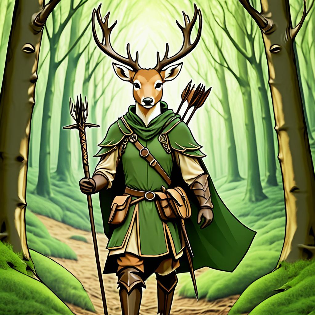 Whimsical Deer Ranger in Fantasy Forest