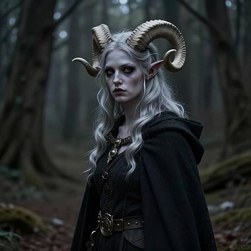 Mysterious Tiefling in Enchanted Forest