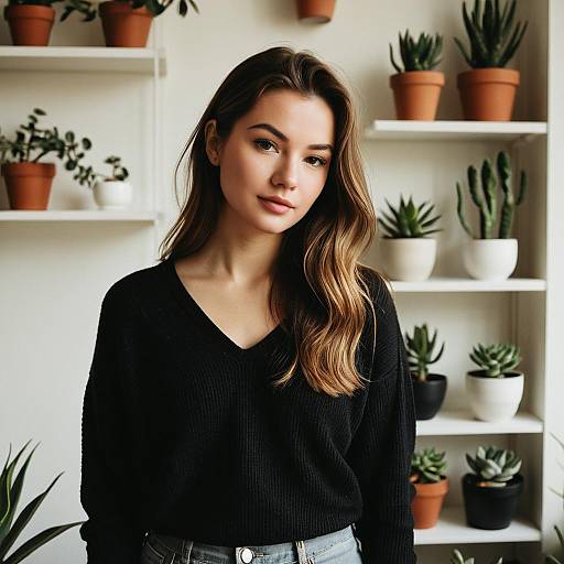 Young Woman in Minimalist Warm-lit Room