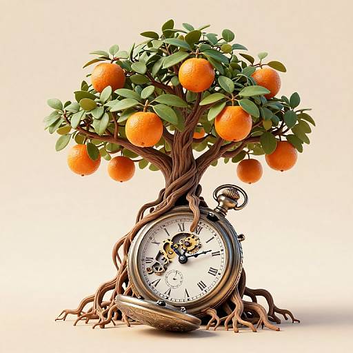 Surreal Tree Growing from Vintage Pocket Watch