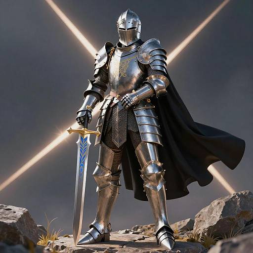 Heroic Armored Knight in Dramatic Setting