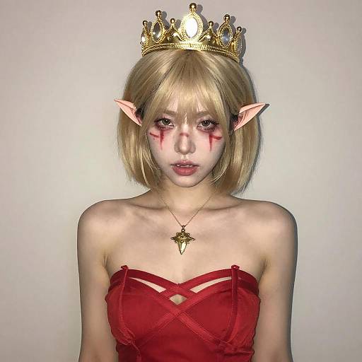 Elf Queen in Red Strapless Dress