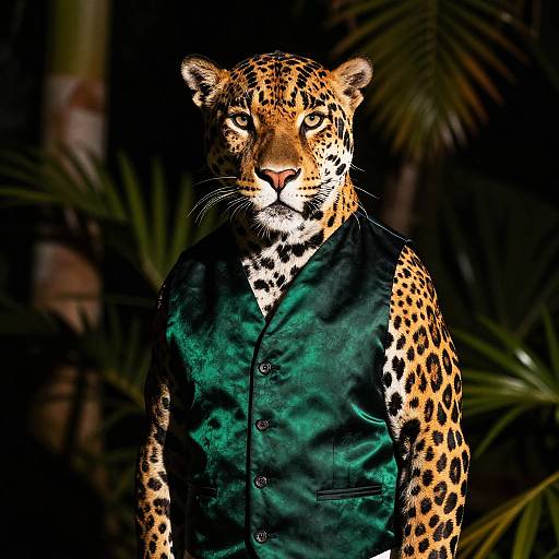 Regal Jaguar Portrait in Silk Vest