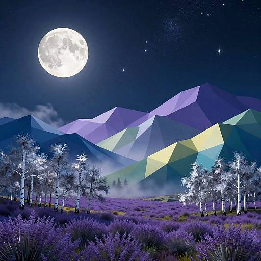 Dreamy Low-Poly Nocturne Landscape