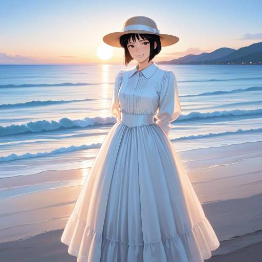 Elegant Victorian Girl on Beach at Dawn Elegant Victorian Girl on Beach at Dawn