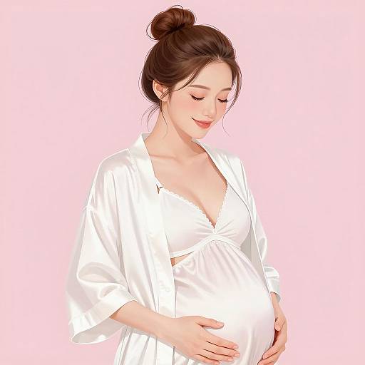 Pregnant Woman in White Satin Robe