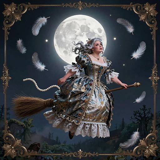 Whimsical Gothic Witch in Moonlight