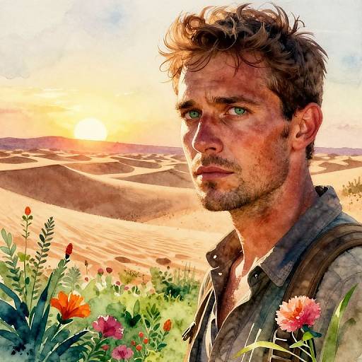 Desert Traveler Amidst Watercolor Garden