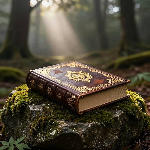 Enchanted Leather-Bound Book in Forest