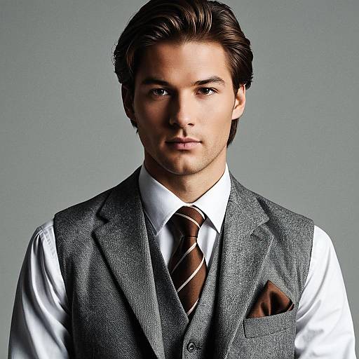 Handsome Man in Formal Grey Suit and Brown Tie