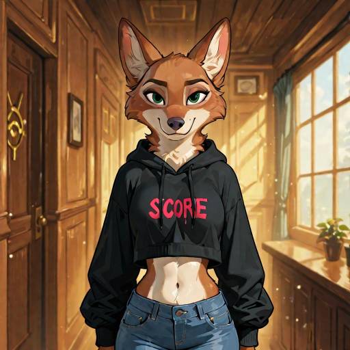 Expressive Female Wolf Fursona in Cyberpunk Style