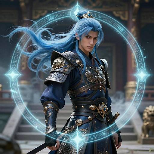 Mystic Blue-Haired Ninja in Mist