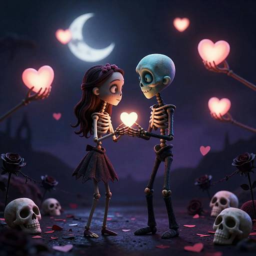Gothic Skeleton Valentine Under Moonlight
