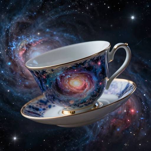 Surreal Floating Porcelain Teacup Cosmos