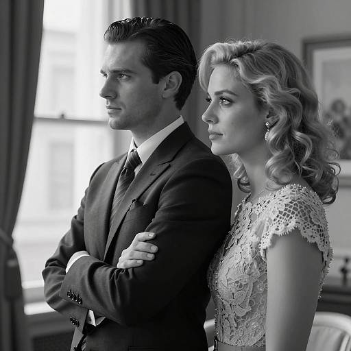 Black and White Portrait of Couple in Formal Attire