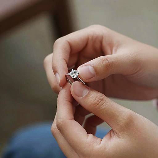 Close-Up of Hands Holding Diamond Ring