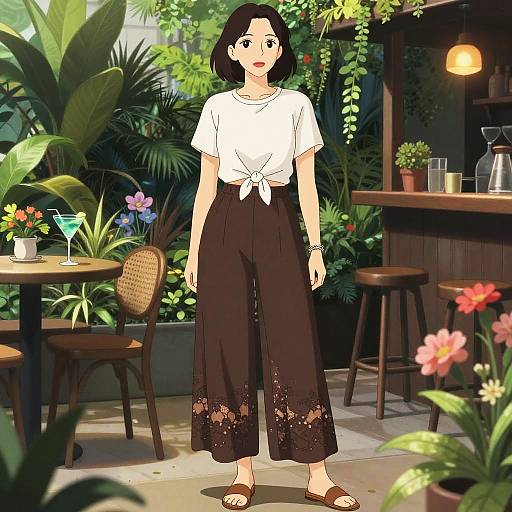 Chic Woman in Botanical Cocktail Bar