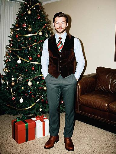 Man in Christmas Party Attire Indoors