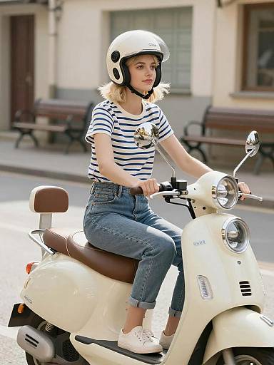 Young Woman Riding Vintage Scooter