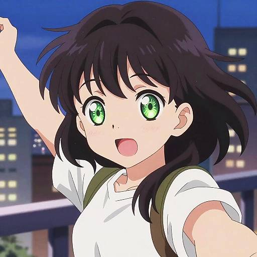 Vibrant Anime Selfie with Cityscape