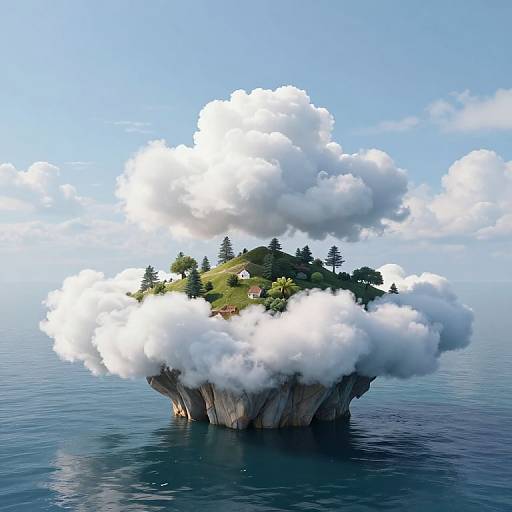Whimsical Floating Island with Cloud Shores