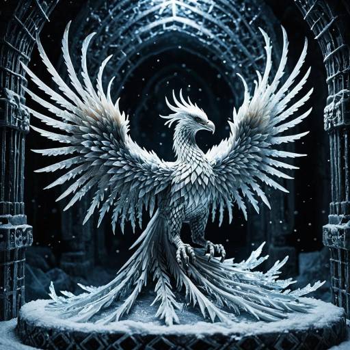 Icy Crystal Phoenix in Frozen Catacombs