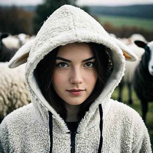Woman Wearing Sheep Costume Hoodie