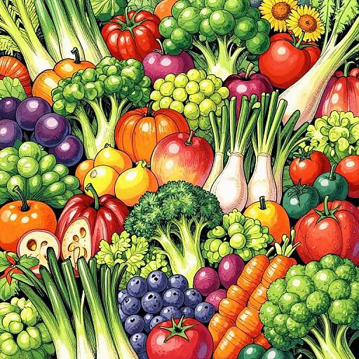 Vibrant Manga Fruit and Veggie Landscape