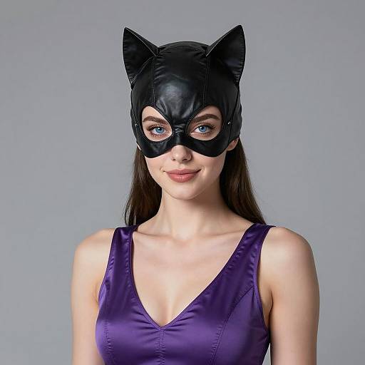 Realistic Catwoman Portrait in Purple Dress