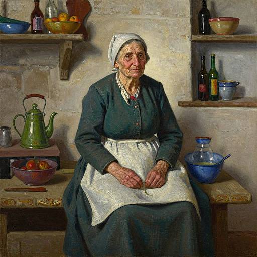 Portrait of Elderly Woman in Rustic Kitchen