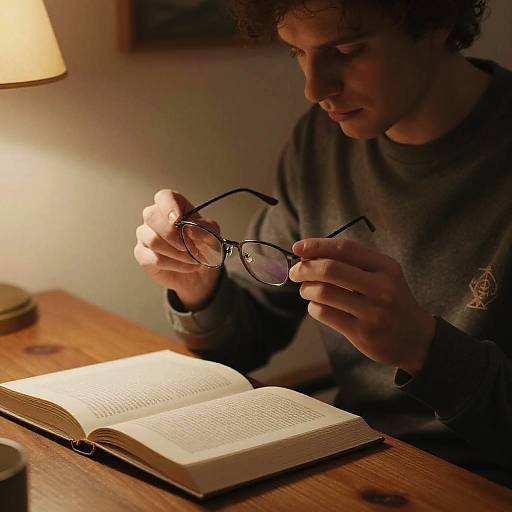 Cozy Reading Moment with Glasses Off