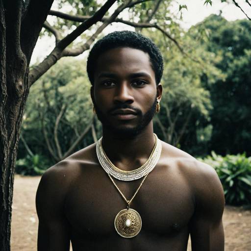 Dark-skinned Male Wearing Ornate Jewelry Outdoors