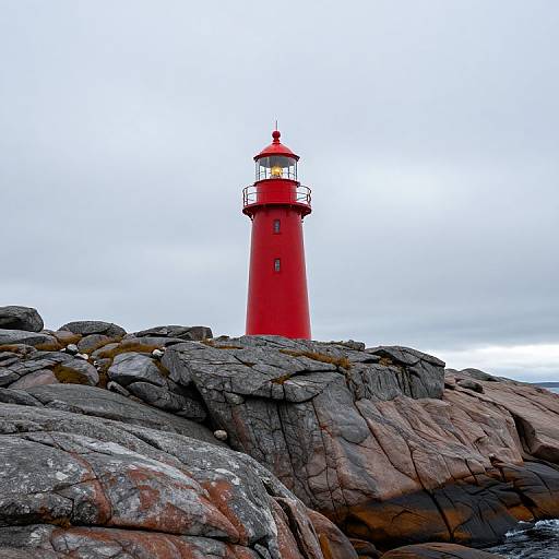 Majestic Red Lighthouse on Cliff