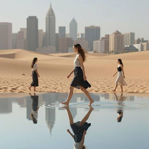 Citywoman Walking on Mirrored Desert