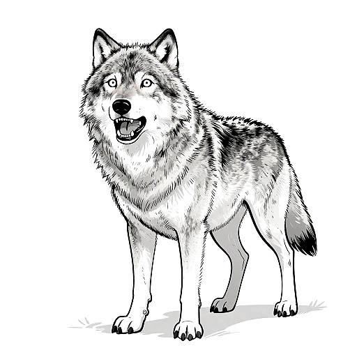 Fearful Gray Wolf Line Art