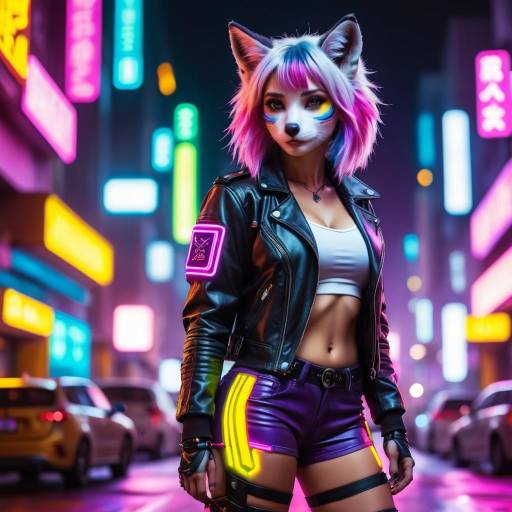 Vibrant Cyberpunk Fox Character Design