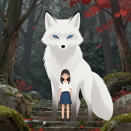 Moody Forest Scene with White Fox