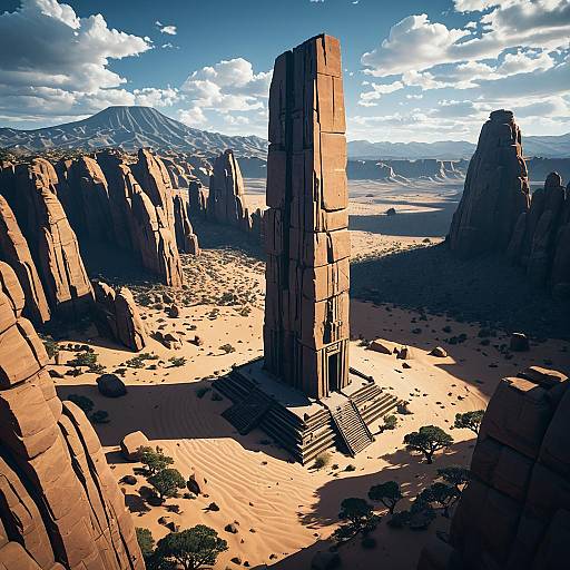 Sandstone Monolith in Desert Landscape