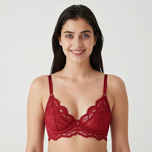 Smiling Woman in Red Lace Bra