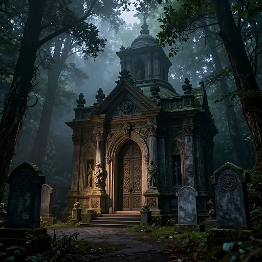 Hyper-Realistic Nighttime Forest Crypt