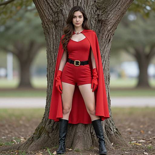 Realistic Female Superhero in Red Cape