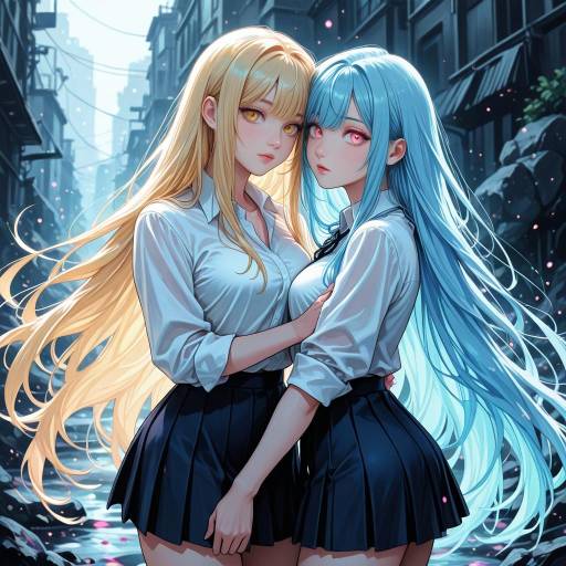 Colorful Girls with Long Hair and Glow