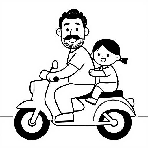 Cartoon Dad and Toddler Motorcycle Ride