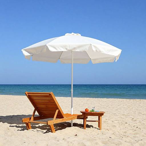 Sunbed and Parasol on Beach