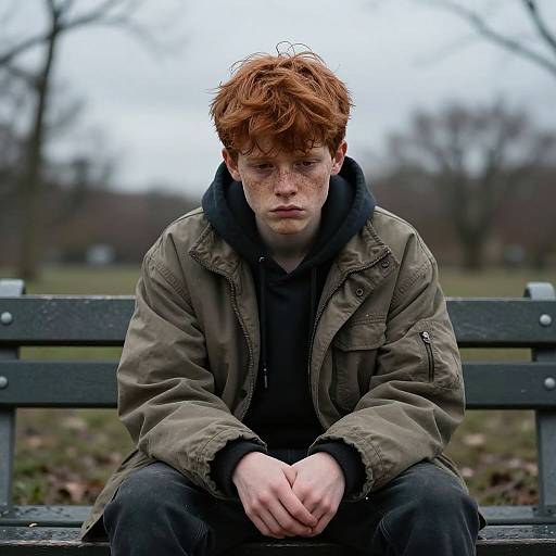 Melancholy Ginger Boy on Bench