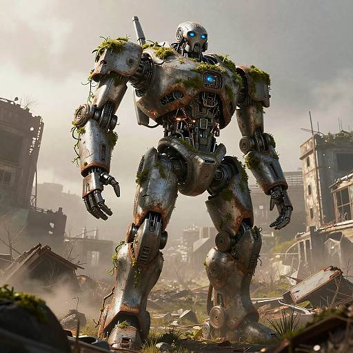 Ancient Robotic Statue in Wasteland